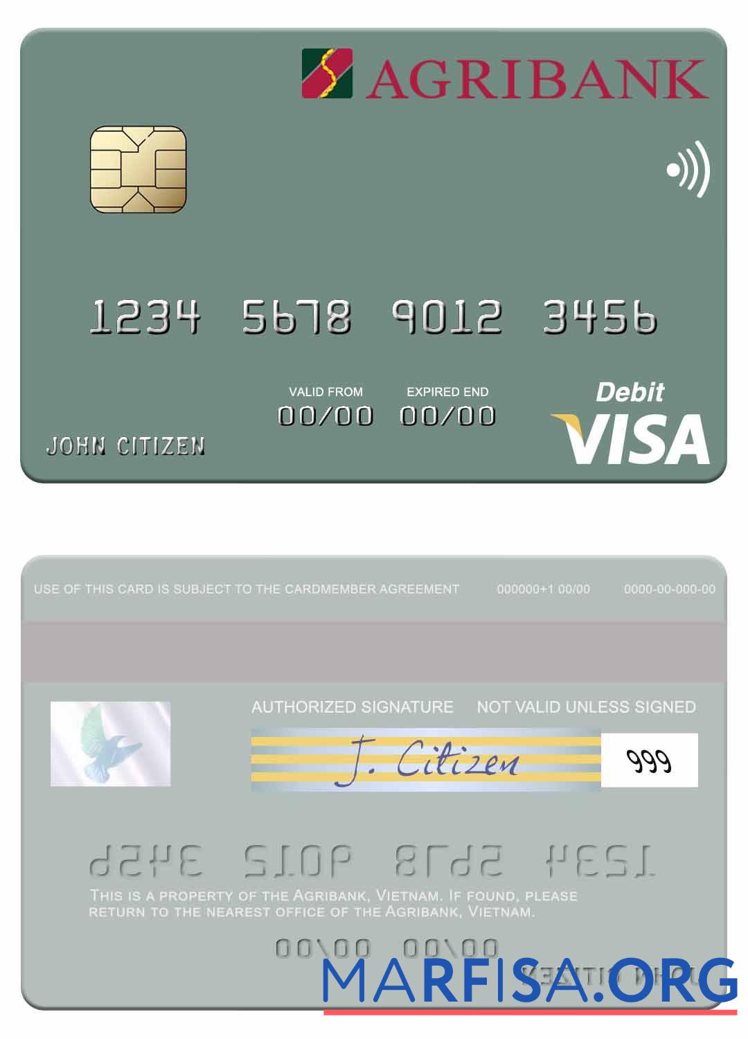 Downloadable Vietnam Agribank visa debit card template